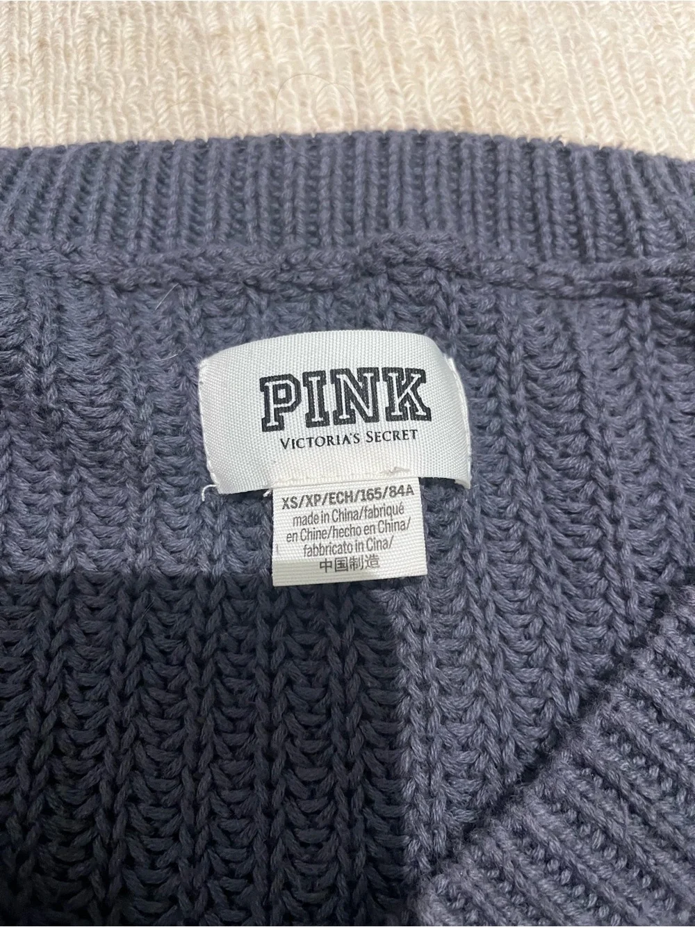 PINK Victoria's Secret Dark Navy V-Neck Cropped Cable Knit Sweater